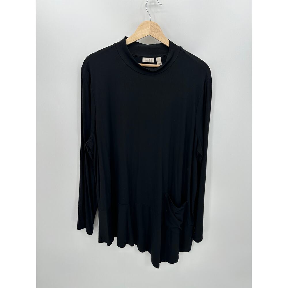 Logo Lori Goldstein‎ Women Tunic Asymmetrical Black Size XL Rayon Stretch Pocket